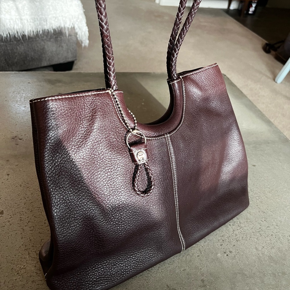 Etienne Aigner Brown Leather Tote with Braided Handles